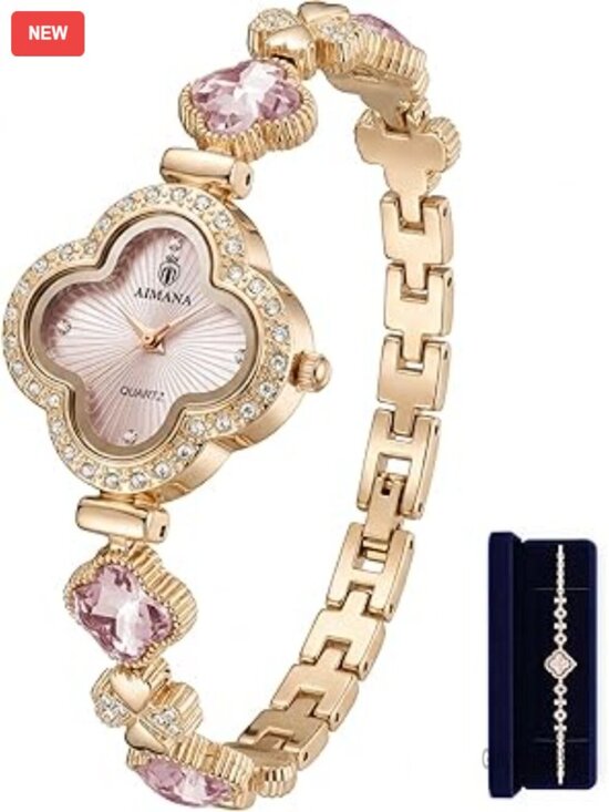 Vintage Quatrefoil Pink Dial Small Analog Quartz Bracelet Watch with Adjustment main image 6